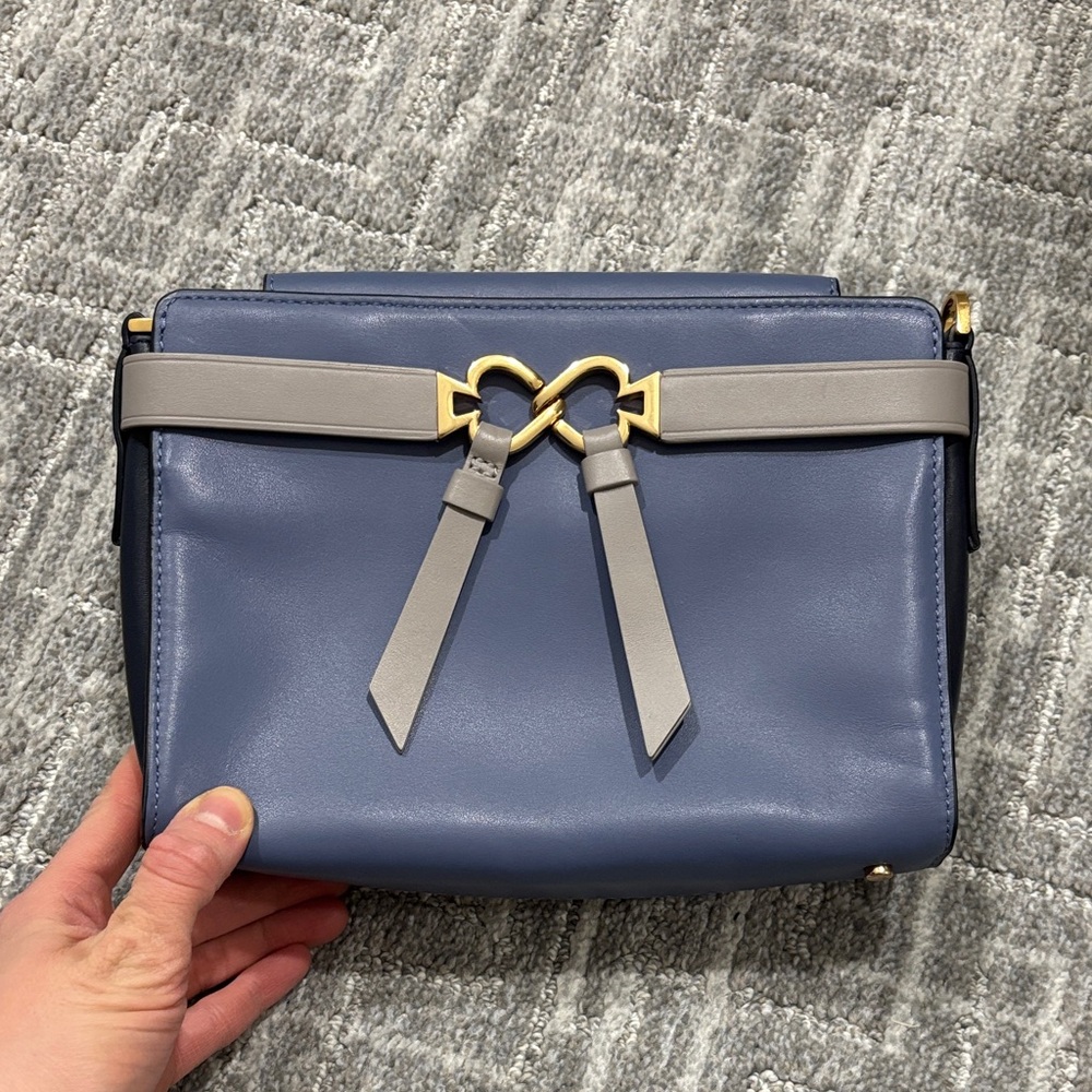 Kate Spade Blue and Gray Leather Crossbody Bag with Gold Hardware detachable